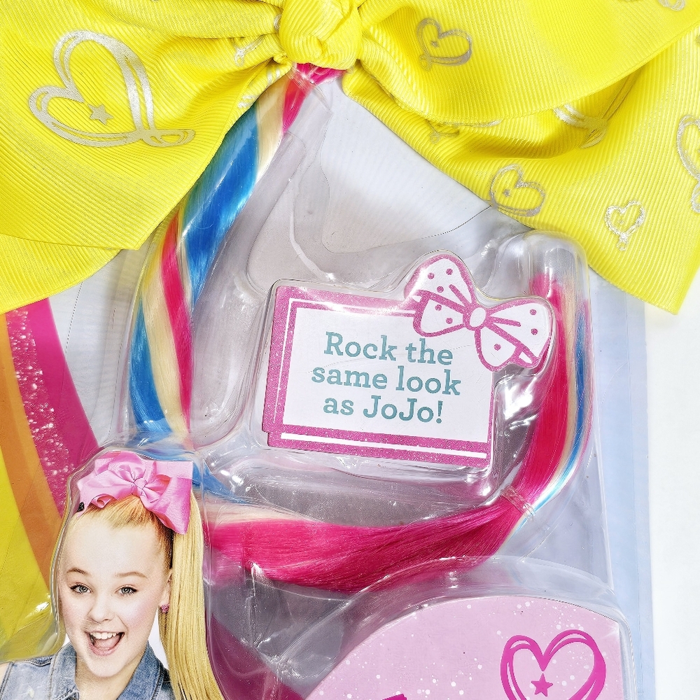 Jojo Bodacious Large Yellow Bow Rainbow Faux Hair Glam Colorful Festival Disco - Picture 3 of 16